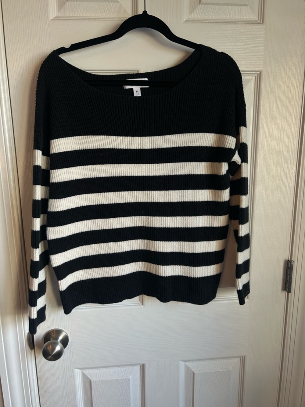 POPSUGAR Black and White Striped Scoop Neck Sweater